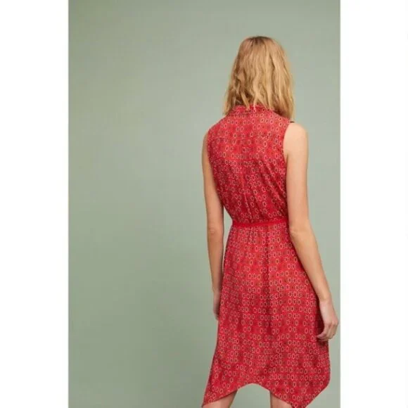 MAEVE (by Anthropologie) Vicki Red Geometric Floral Shirtdress Sleeveless Midi 2 - Picture 2 of 11